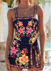 Black Layered Floral Print One Piece Swimdress | thumb picture 