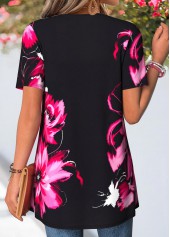 Black Floral Print Short Sleeve Fake Two Piece Twinset | thumb picture 