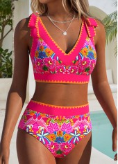 Hot Pink Mid Waisted Wide Waistband Bikini Set
