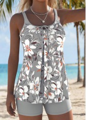 Light Grey Mid Waisted Bowknot Floral Print Tankini Set | thumb picture 