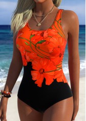 Black Adjustable Tie Tropical Plants Print One Piece Swimwear | thumb picture 