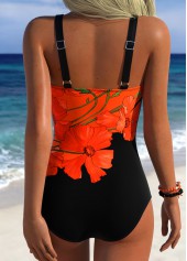 Black Adjustable Tie Tropical Plants Print One Piece Swimwear | thumb picture 