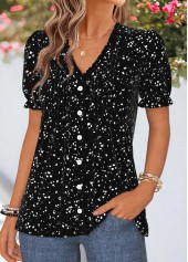 Black Geometric Print Frill Short Sleeve T Shirt | thumb picture 