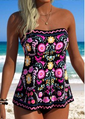 Black Tummy Coverage Floral Print Tankini Top-No Bottom | picture 1