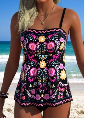Black Tummy Coverage Floral Print Tankini Top-No Bottom | picture 4