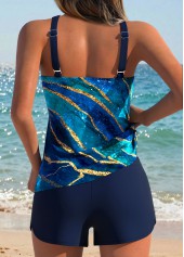 Navy Mid Waisted Tummy Coverage Marble Print Tankini Set | thumb picture 