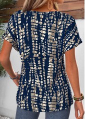 Navy Tie Dye Print Curved Hem T Shirt | thumb picture 