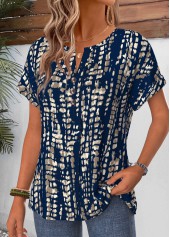Navy Tie Dye Print Curved Hem T Shirt | thumb picture 