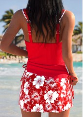 Red Mid Waisted Wrap Tropical Plants Print Tankini Set | thumb picture 