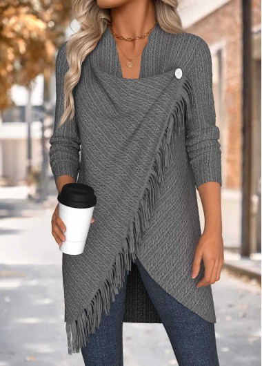 women clothes image of Grey Tummy Coverage Long Sleeve Draped Neck Coat
