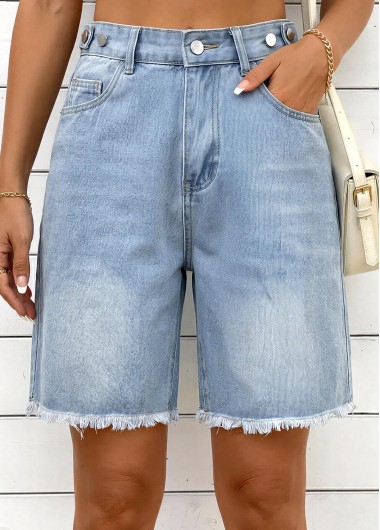 women clothes image of Denim Blue Zipper Fly High Waisted Shorts