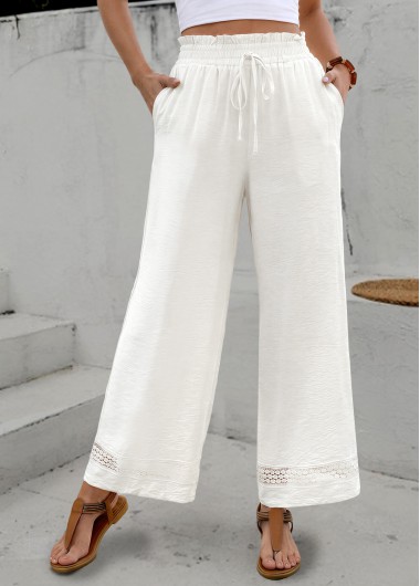 women clothes image of White Elastic Waist High Waisted Pants