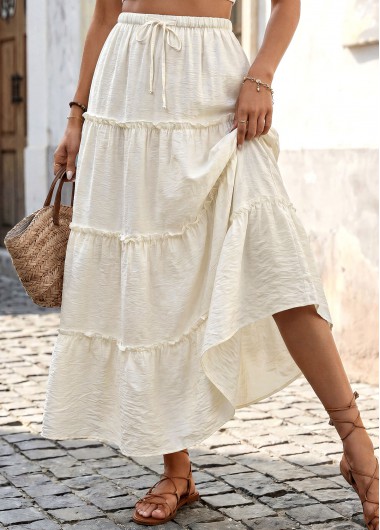 women clothes image of Beige A Line Elastic Waist Maxi Skirt