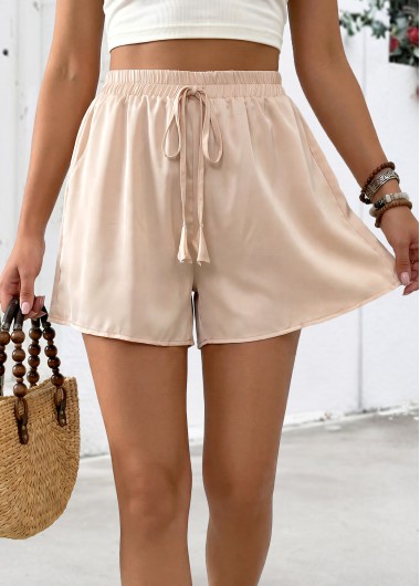 women clothes image of Gray Brown Wide Leg Elastic Waist High Waisted Shorts