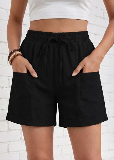women clothes image of Black Elastic Waist High Waisted Shorts