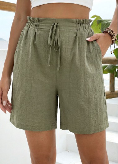 women clothes image of Green Elastic Waist High Waisted Shorts