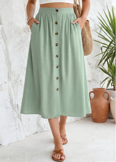 women clothes image of Light Green Pocket A Line Elastic Waist Skirt