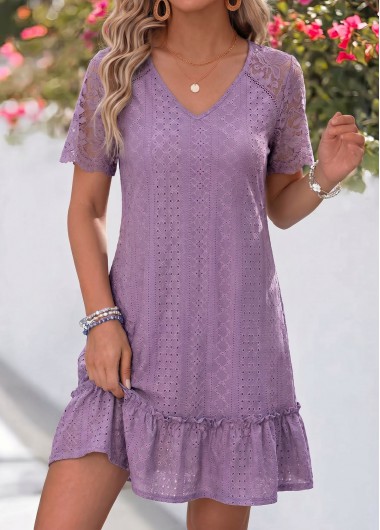women clothes image of Dusty Purple Short Layered V Neck Dress