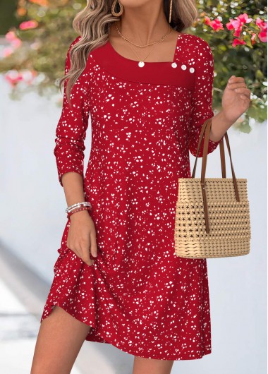 women clothes image of Red Polka Dot Short Tummy Coverage Asymmetrical Neck Dress