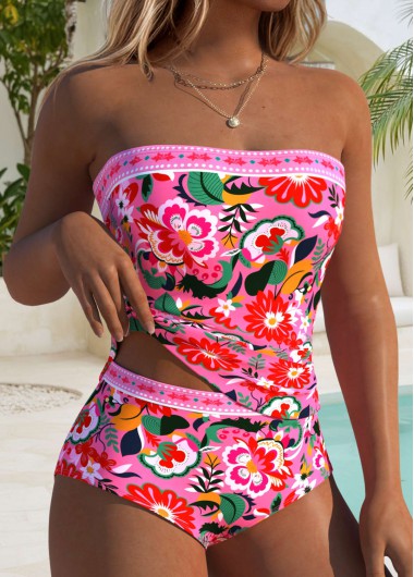 women clothes image of Pink Mid Waisted Tummy Coverage Tankini Set