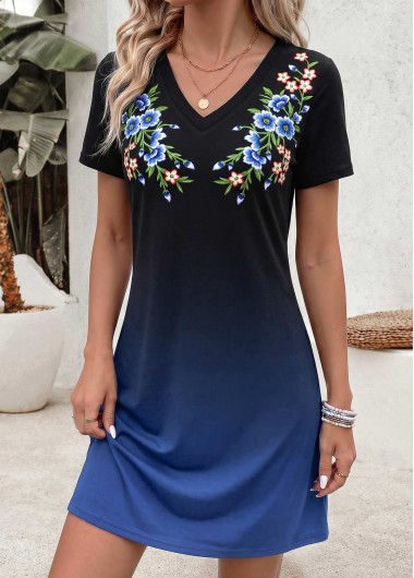 women clothes image of Black Tribal Print Short Tummy Coverage V Neck Dress