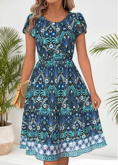 women clothes image of Multi Color Tribal Print Layered Short Sleeve Dress