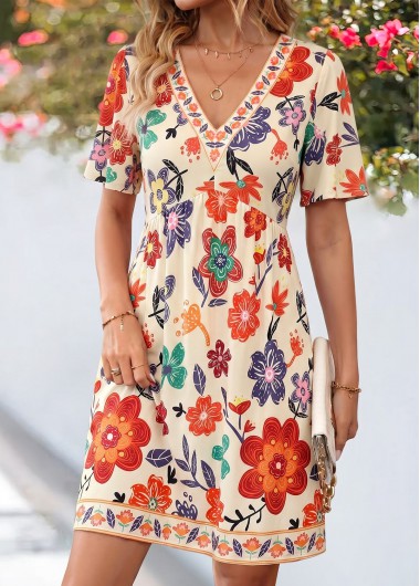 women clothes image of Multi Color Floral Print Short Tummy Coverage Dress