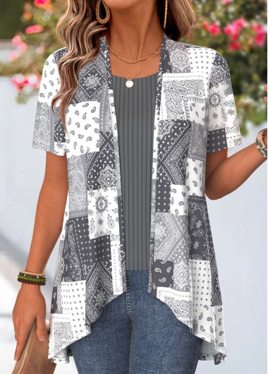 women clothes image of Light Grey Patchwork Tummy Coverage Fake Two Piece Twinset