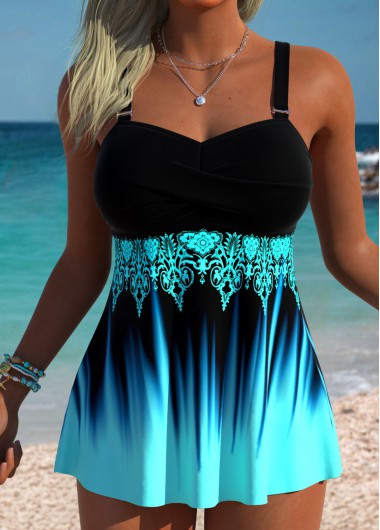 women clothes image of Black Mid Waisted Dazzle Colorful Print Tankini Set
