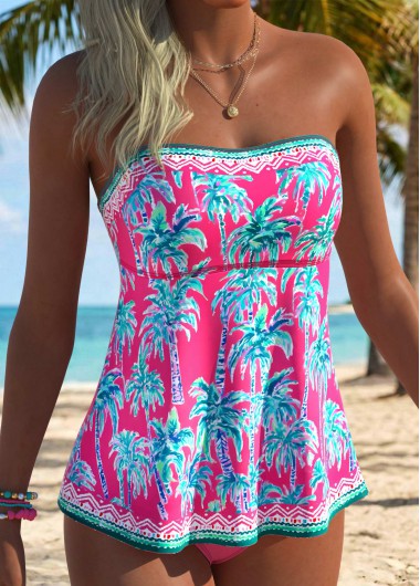 women clothes image of Hot Pink Mid Waisted Tummy Coverage Tankini Set