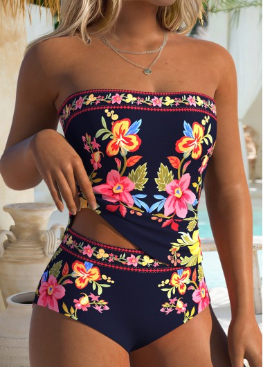women clothes image of Navy Mid Waisted Two-piece Tribal Print Tankini Set