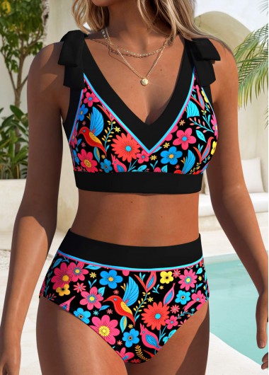 women clothes image of Black Mid Waisted Wide Waistband Bikini Set
