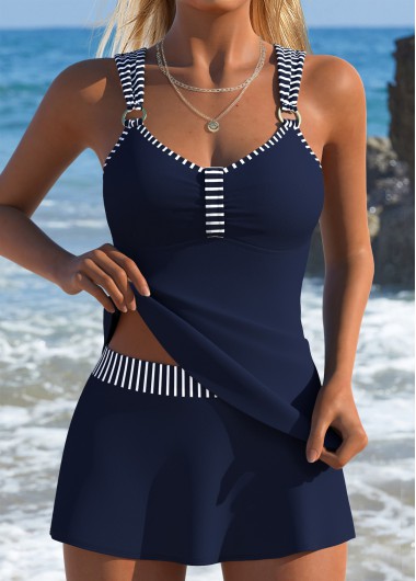 women clothes image of Black Mid Waisted Patchwork Geometric Print Tankini Set