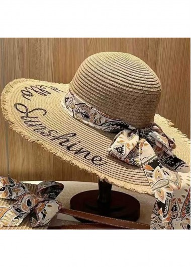women clothes image of Light Camel Letter Print Straw Hat