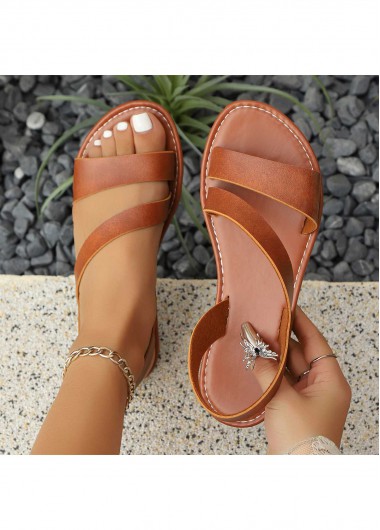women clothes image of Light Coffee Round Toe Falt Sandals