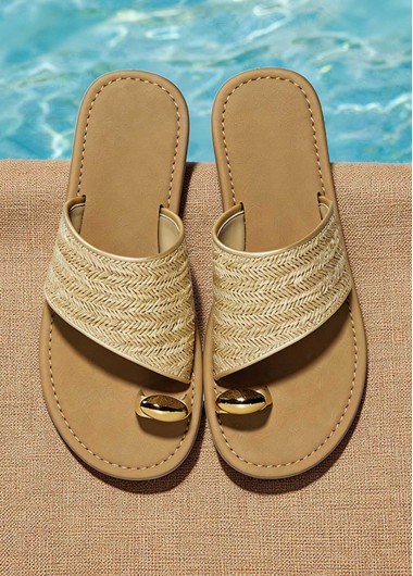 women clothes image of Golden Color Toe Post Falt Slippers