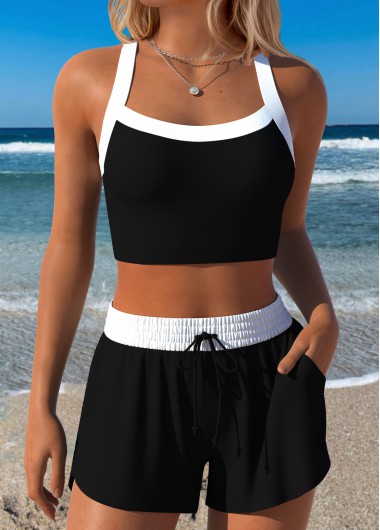 women clothes image of Black Mid Waisted Layered Floral Print Bikini Set