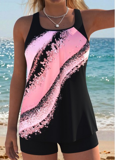 women clothes image of Black Ruched/shirred Marble Print Tankini Top