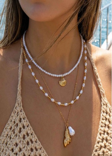 women clothes image of Beige Color Shell Alloy Detail Necklace