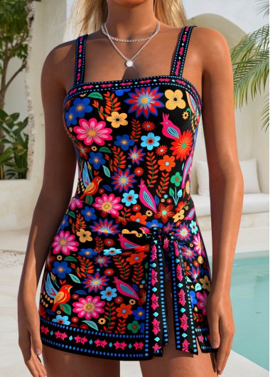 women clothes image of Multi Color Layered Floral Print One Piece Swimdress
