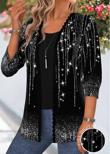 women clothes image of Black Ombre Tummy Coverage 3/4 Sleeve Cardigan