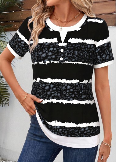 women clothes image of Black Tie Dye Print Fake 2in1 T Shirt