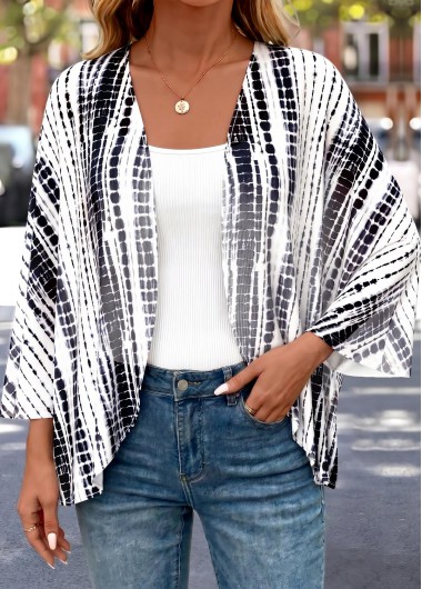 women clothes image of White Tie Dye Print 3/4 Sleeve Cardigan