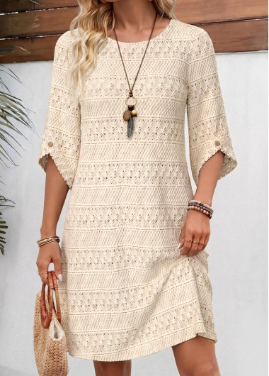 women clothes image of Beige Short Half Sleeve Round Neck Dress