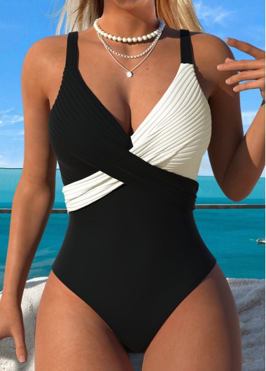 women clothes image of Criss Cross Black Surplice One Piece Swimwear