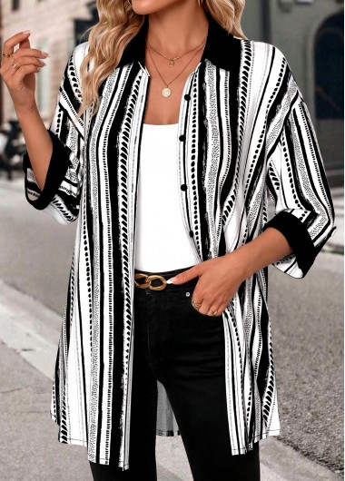 women clothes image of Black Geometric Print Button Blouse and Tank Top