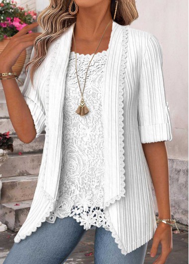 women clothes image of Raw White Half Sleeve Fake Two Piece Twinset