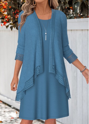 women clothes image of Peacock Blue Two-piece Long Sleeve Dress and Cardigan