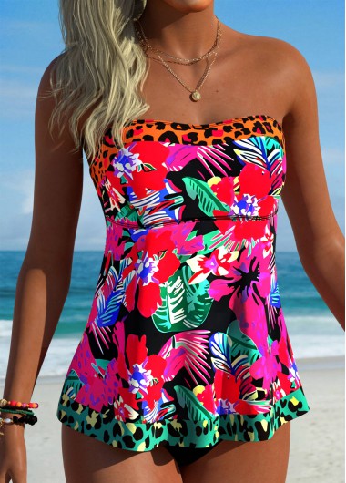 women clothes image of Multi Color Tummy Coverage Floral Print Tankini Top