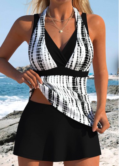 women clothes image of Black Mid Waisted Fake 2in1 Tankini Set